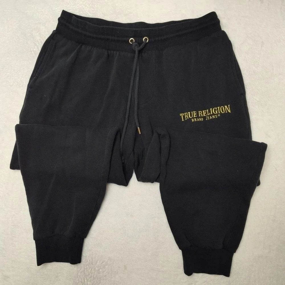 True Religion Jogger Pants Mens M Black Shine Arch‎ Classic Jogger Fleece School